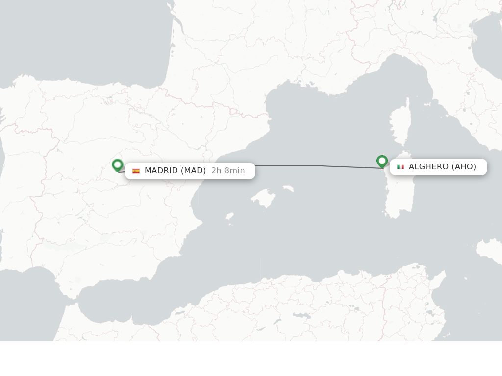 Flights from Alghero to Madrid route map