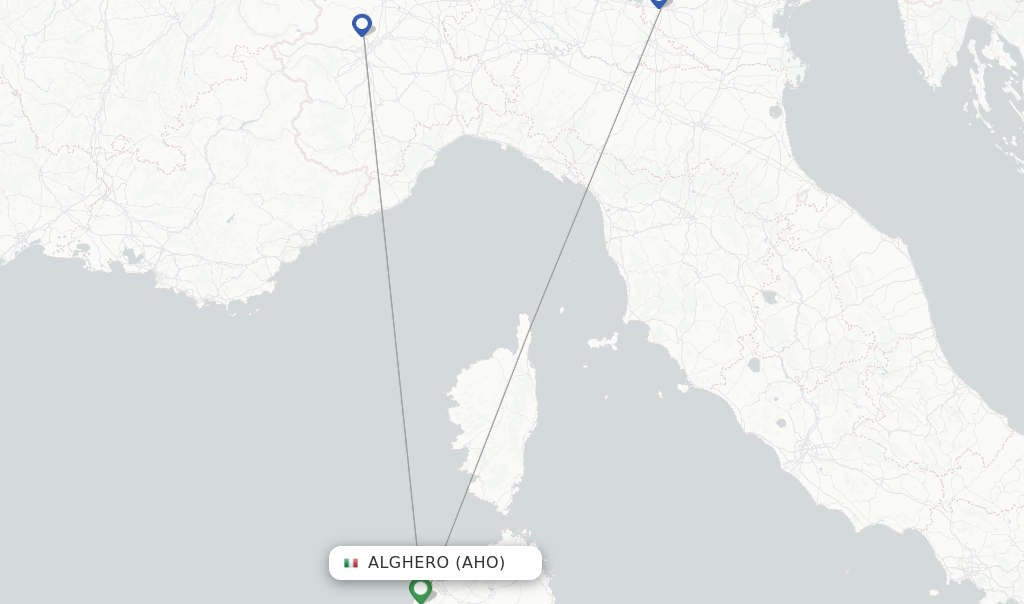 Route map with flights from Alghero with Volotea