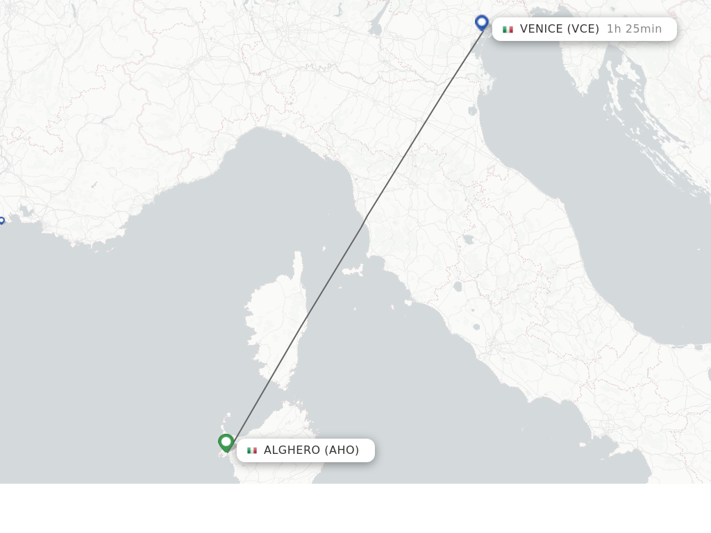 Flights from Alghero to Venice route map