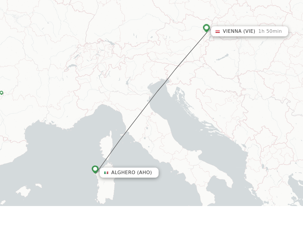 Flights from Alghero to Vienna route map
