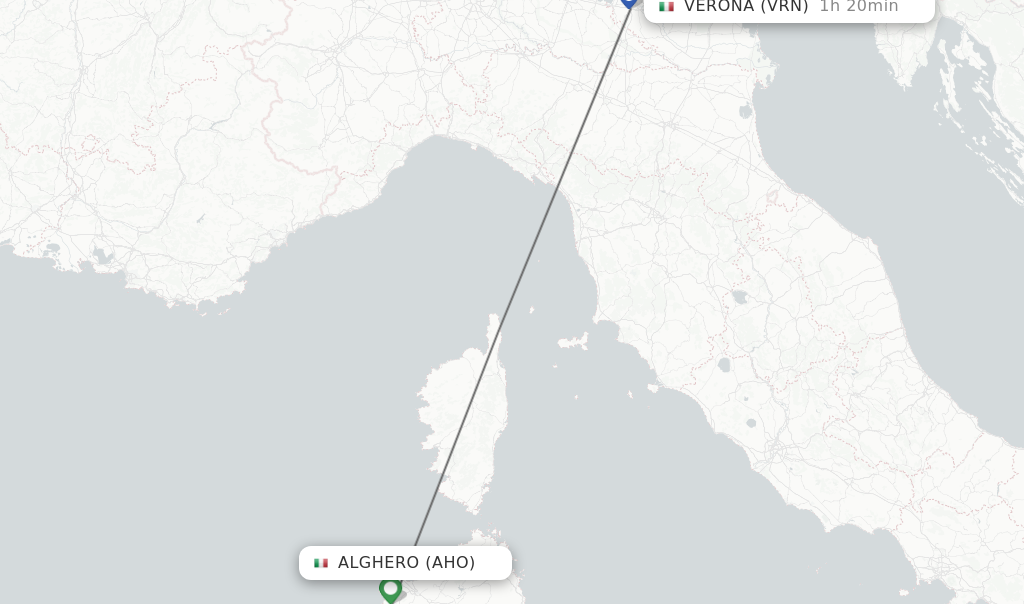 Flights from Alghero to Verona route map