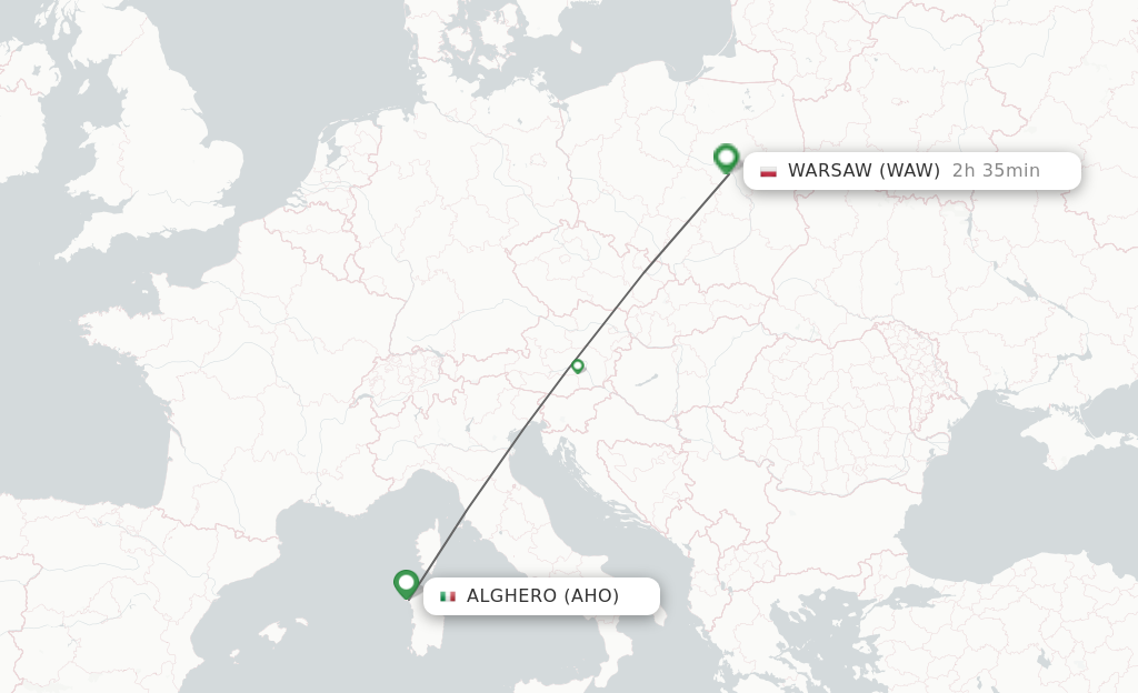 Flights from Alghero to Warsaw route map