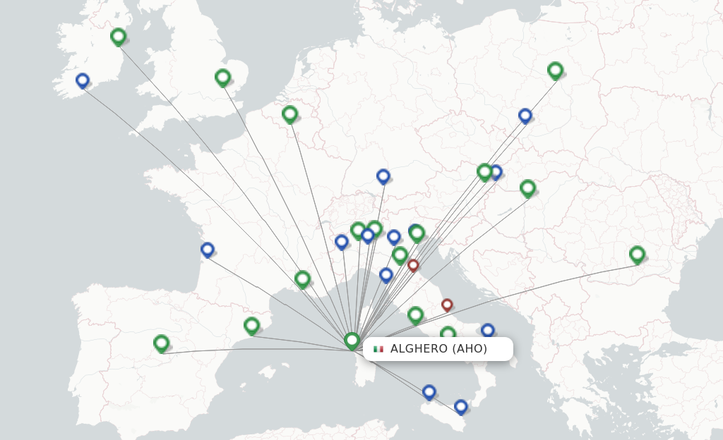Flights from Alghero to Rome route map