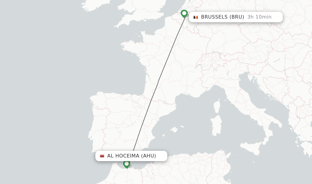 Flights from Al Hoceima to Brussels route map