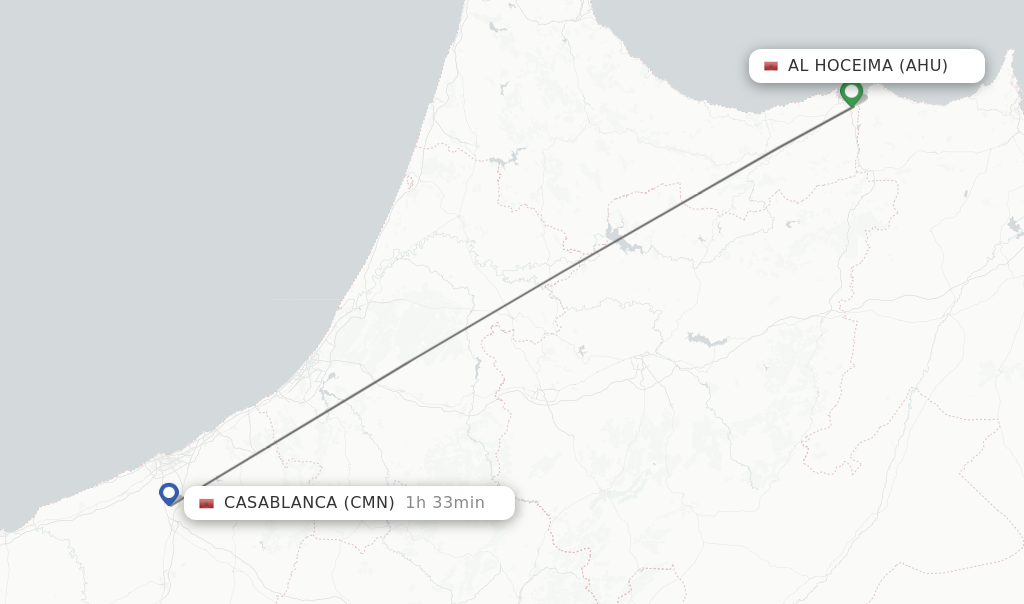 Flights from Al Hoceima to Casablanca route map