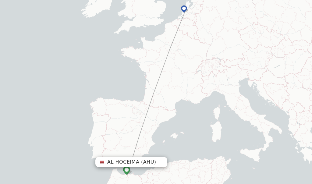 Route map with flights from Al Hoceima with Transavia