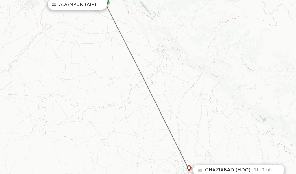 Flights from Adampur to Ghaziabad route map