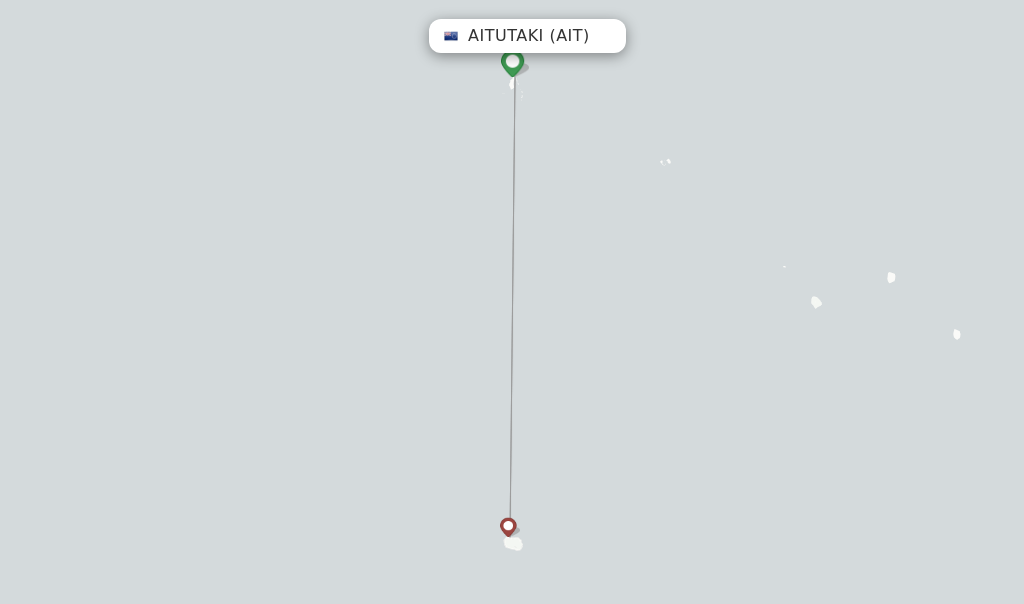 Route map with flights from Aitutaki with Air Rarotonga