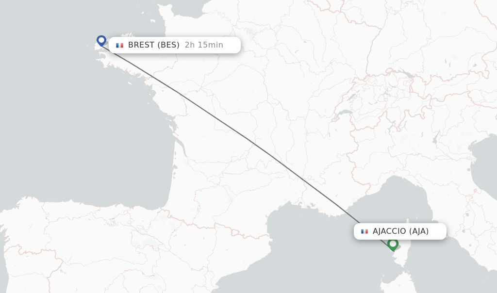 Flights from Ajaccio to Brest route map
