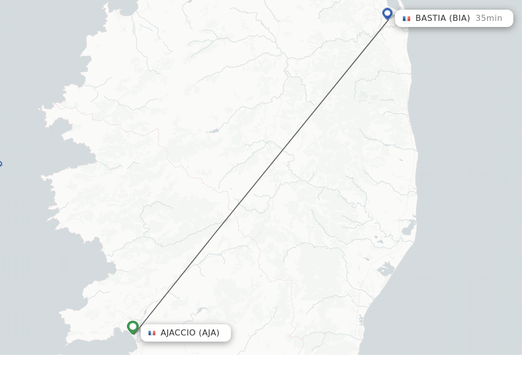 Flights from Ajaccio to Bastia route map