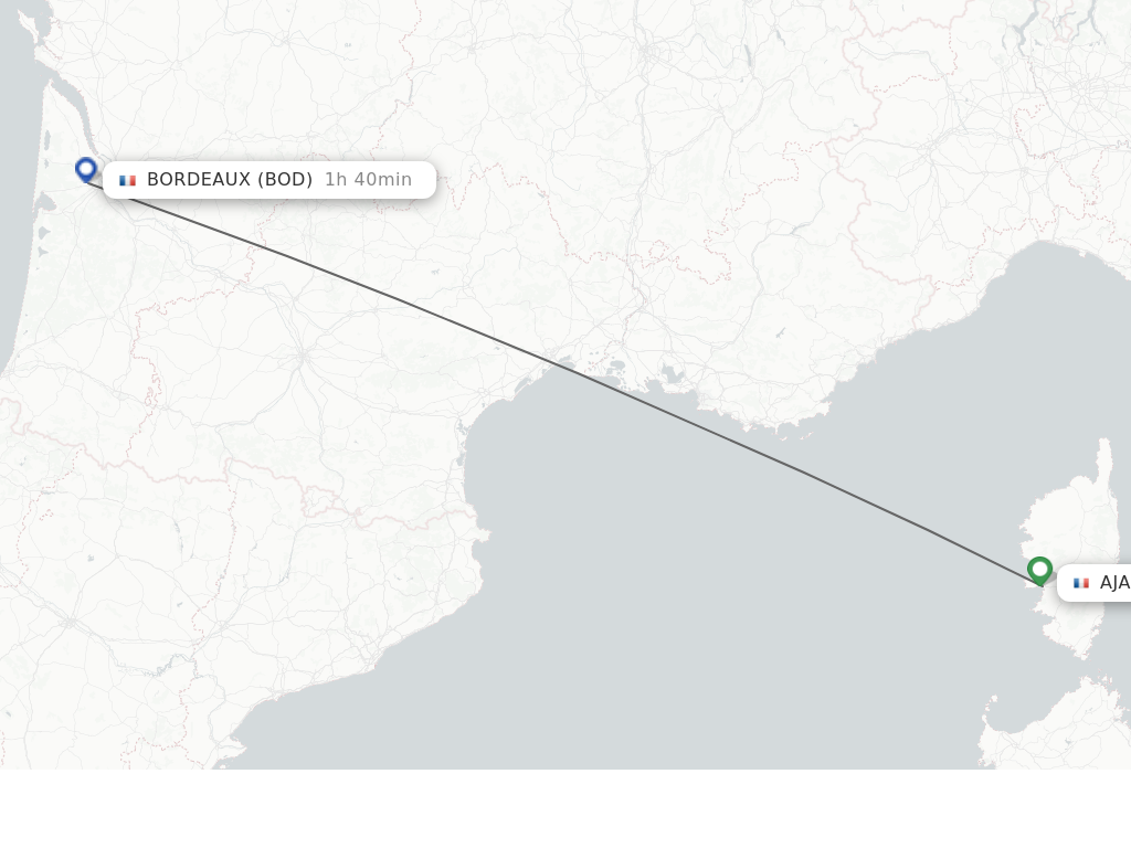 Flights from Ajaccio to Bordeaux route map