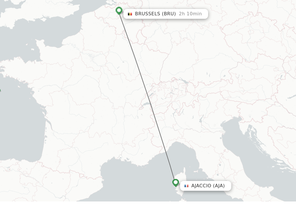 Flights from Ajaccio to Brussels route map
