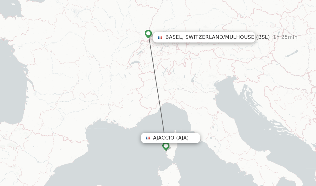 Flights from Ajaccio to Basel, Switzerland/Mulhouse route map