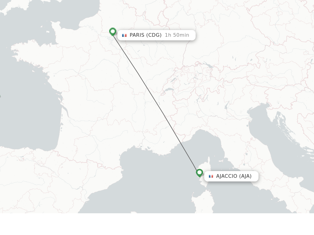 Flights from Ajaccio to Paris route map