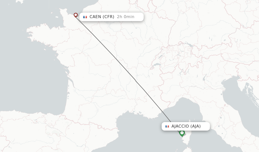 Flights from Ajaccio to Caen route map