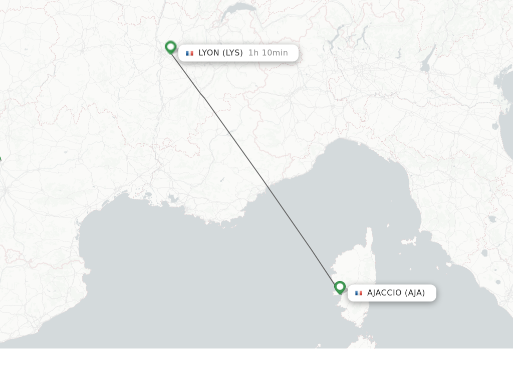 Flights from Ajaccio to Lyon route map