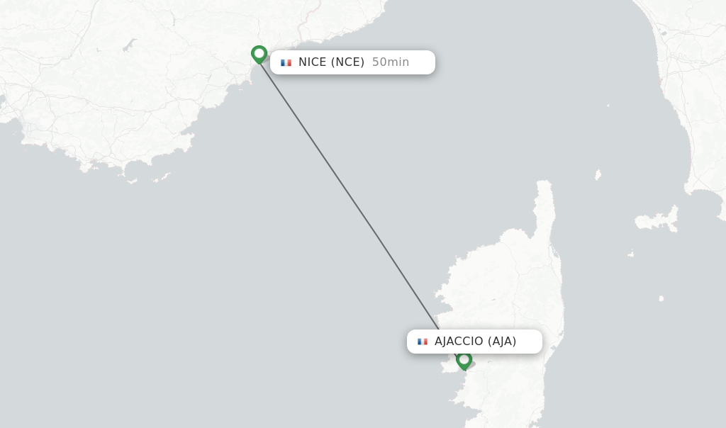 Flights from Ajaccio to Nice route map