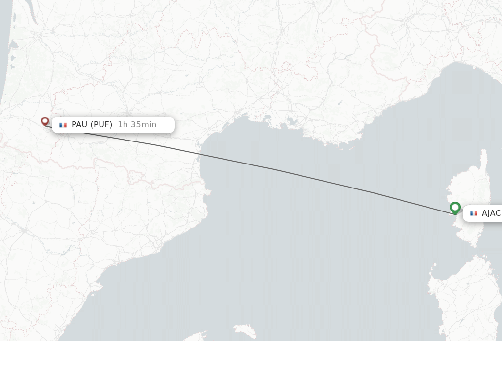 Flights from Ajaccio to Pau route map