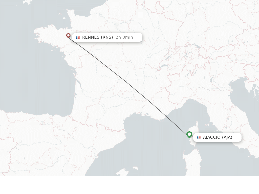 Flights from Ajaccio to Rennes route map