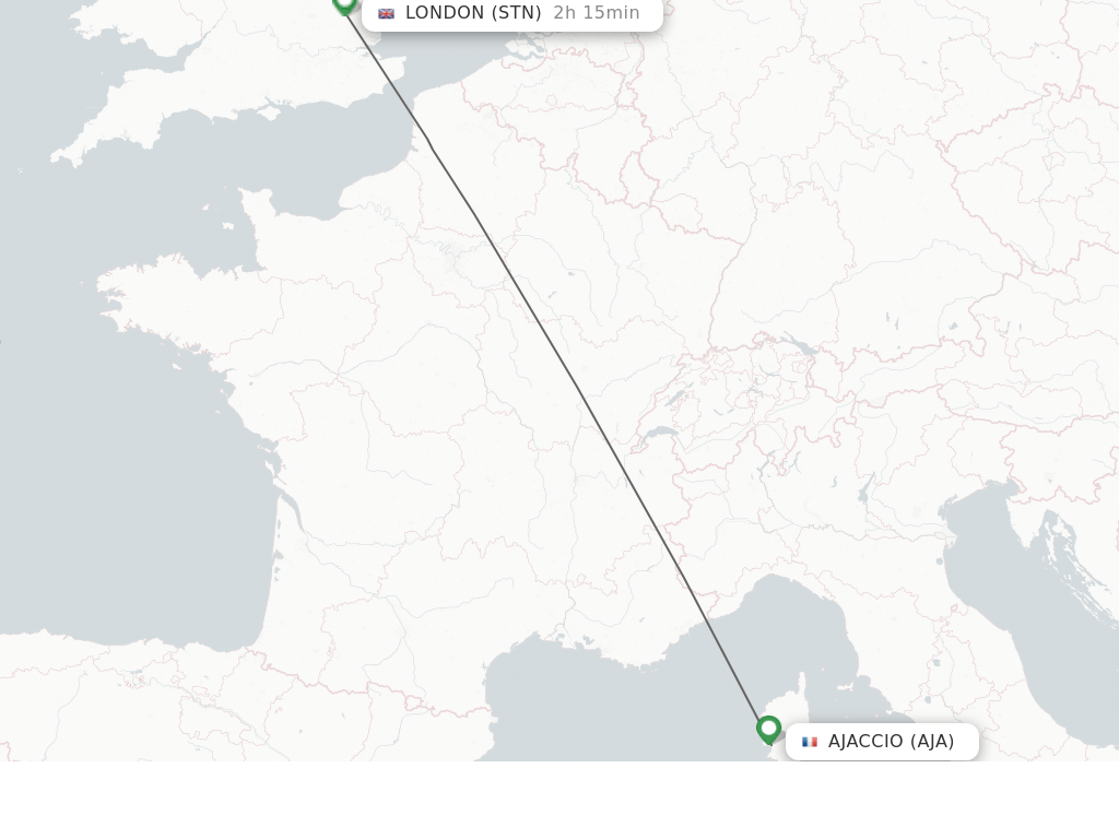 Flights from Ajaccio to London route map