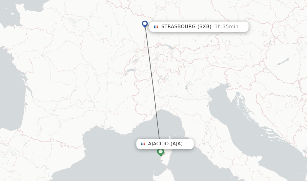 Flights from Ajaccio to Strasbourg route map