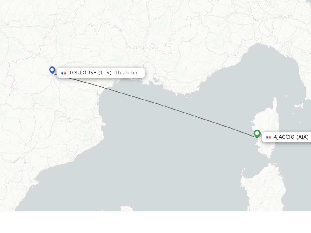 Flights from Ajaccio to Toulouse route map