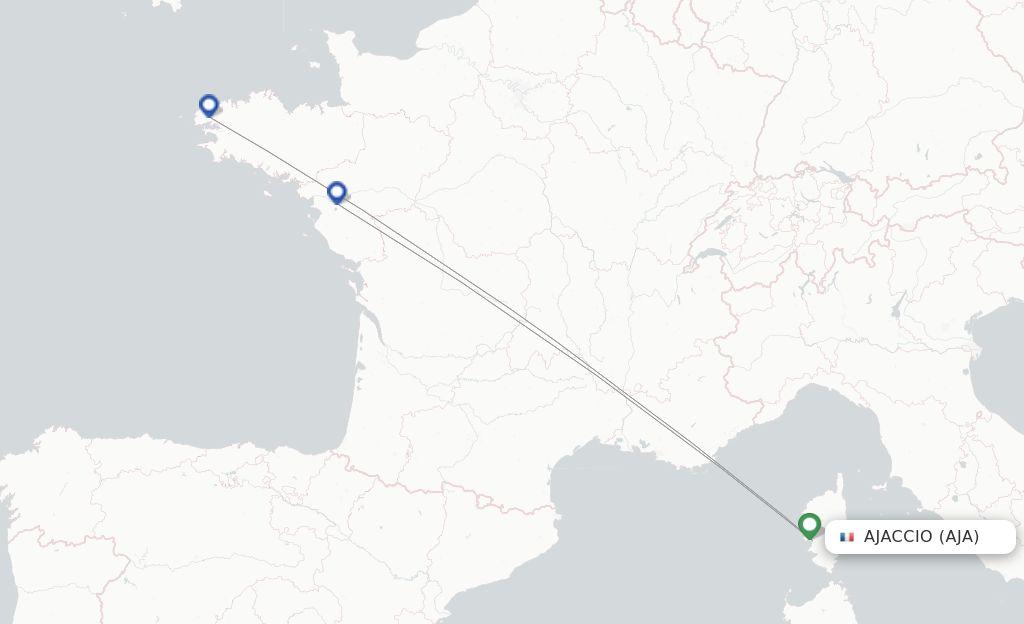 Route map with flights from Ajaccio with Transavia France