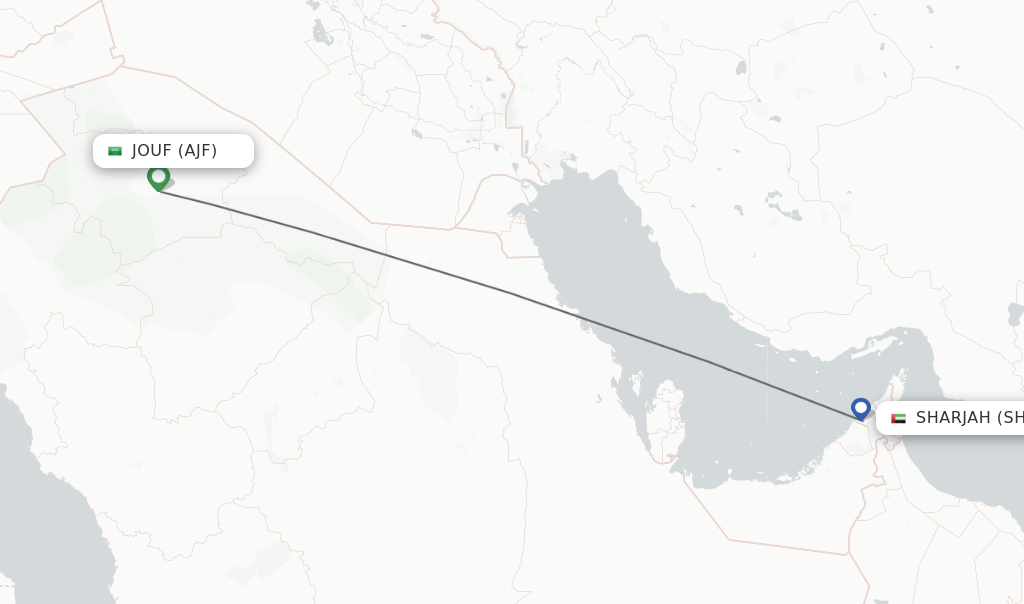 Flights from Jouf to Sharjah route map