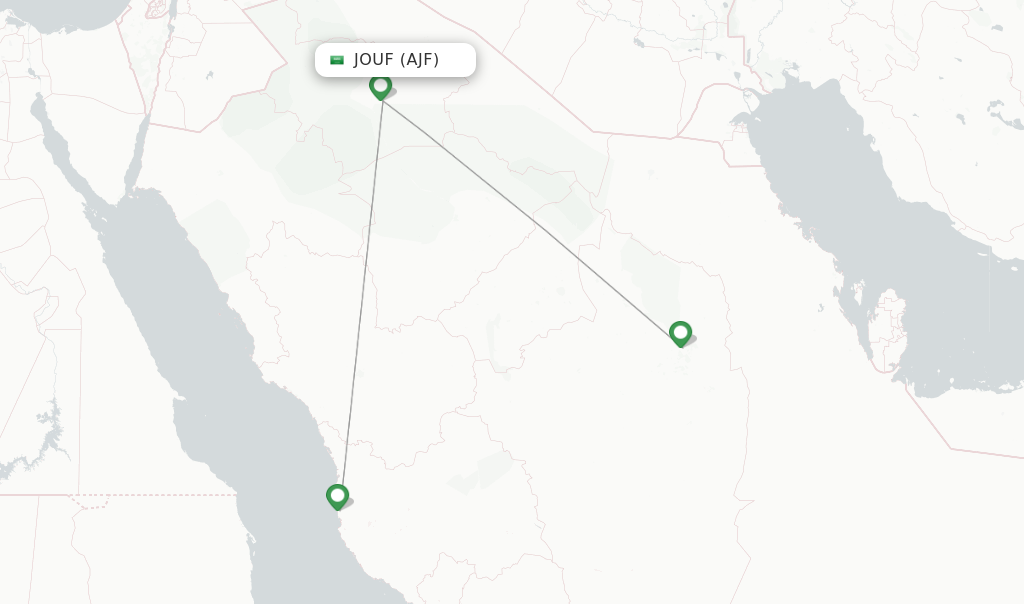 Route map with flights from Jouf with Saudia