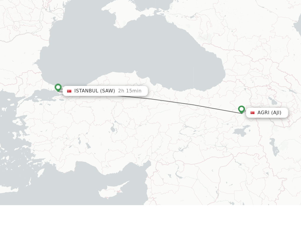 Flights from Agri to Istanbul route map