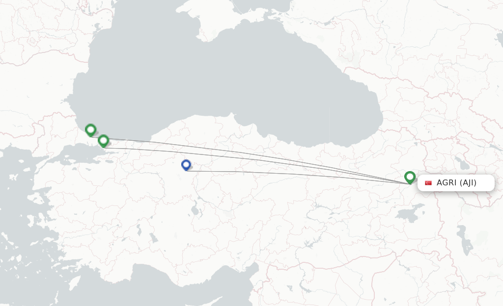Route map with flights from Agri with Turkish Airlines