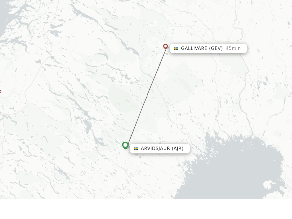 Flights from Arvidsjaur to Gallivare route map