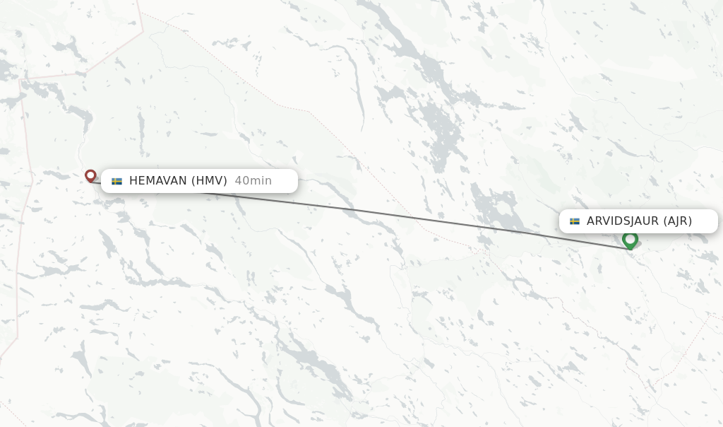 Flights from Arvidsjaur to Hemavan route map