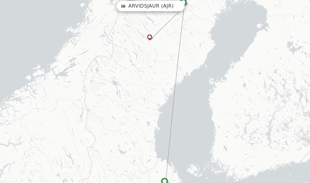 Route map with flights from Arvidsjaur with PopulAir