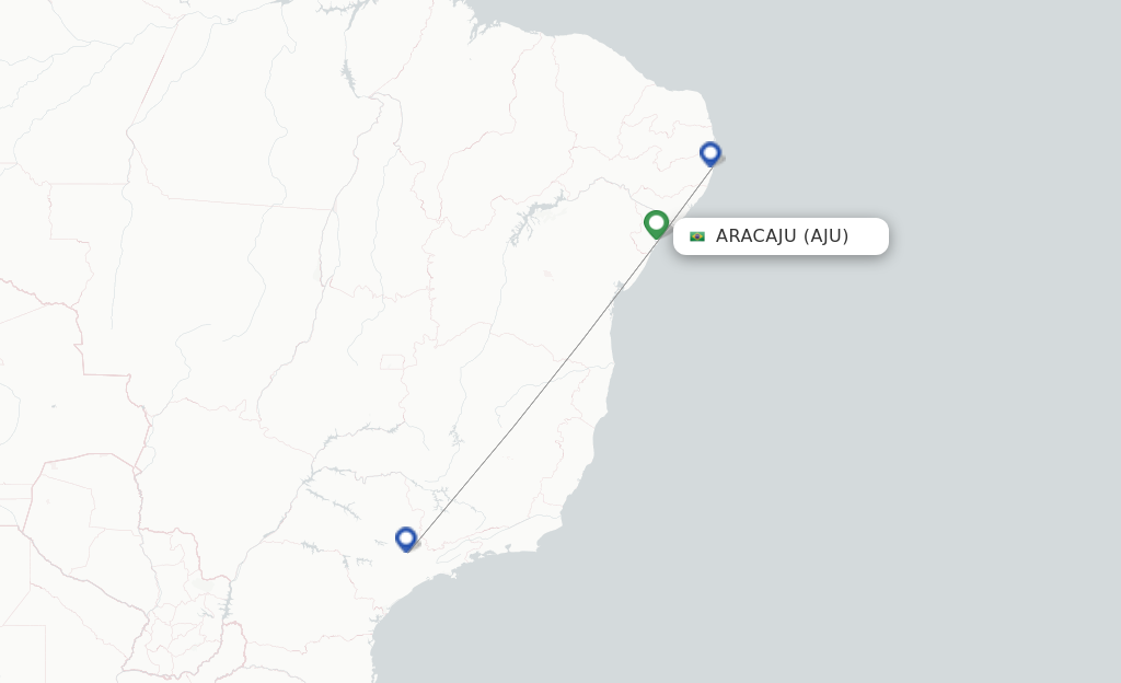 Route map with flights from Aracaju with Azul