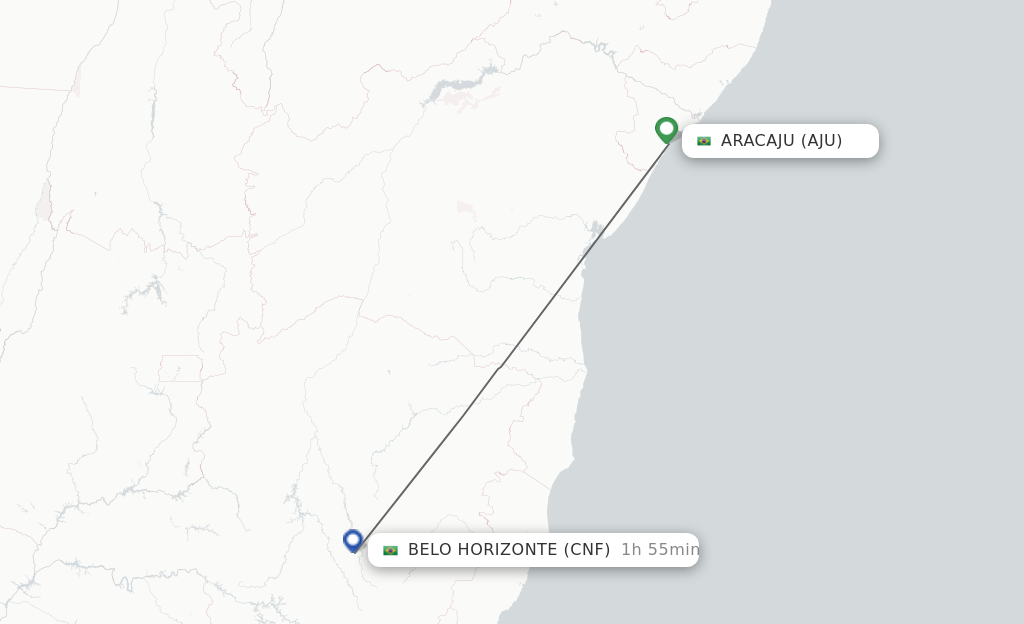 Flights from Aracaju to Belo Horizonte route map