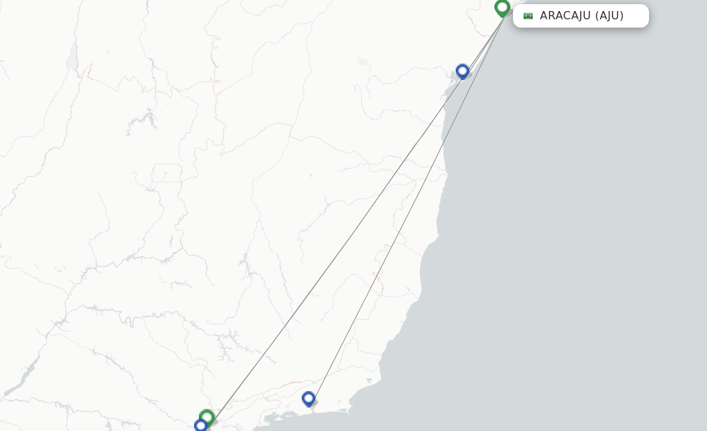 Route map with flights from Aracaju with Gol