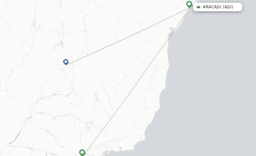 Route map with flights from Aracaju with LATAM Airlines