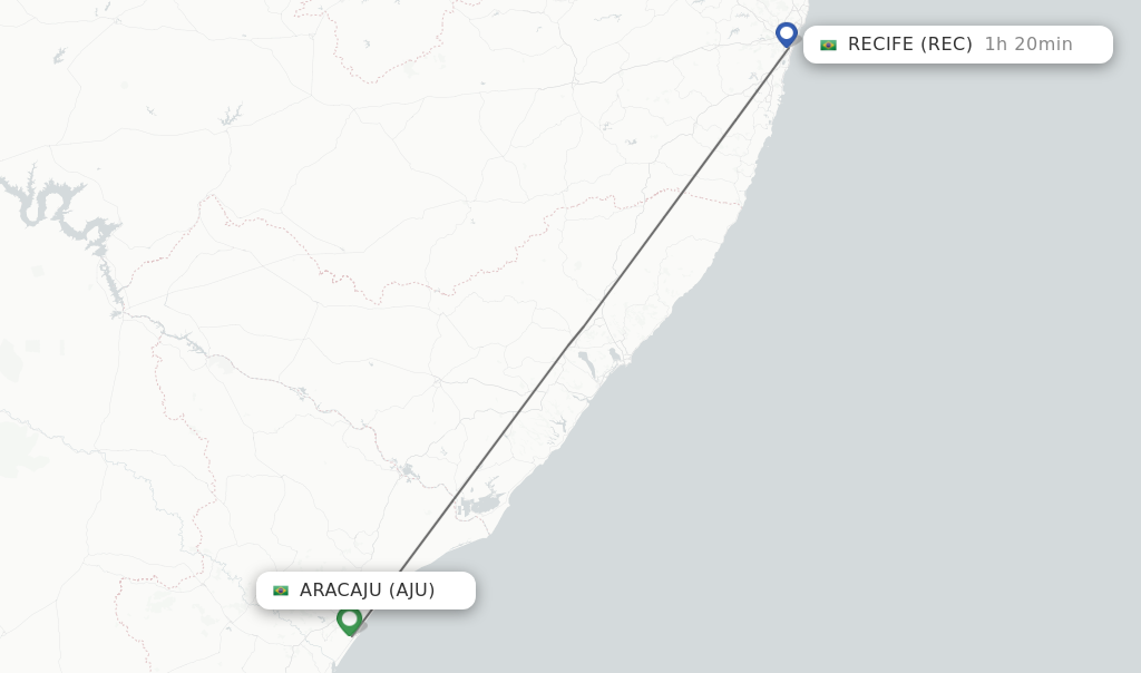Flights from Aracaju to Recife route map