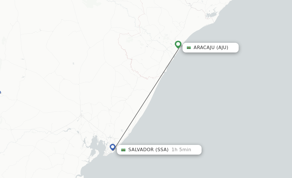 Flights from Aracaju to Salvador route map