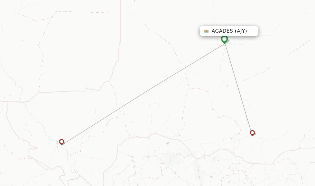 Route map with flights from Agades with Niger Airlines