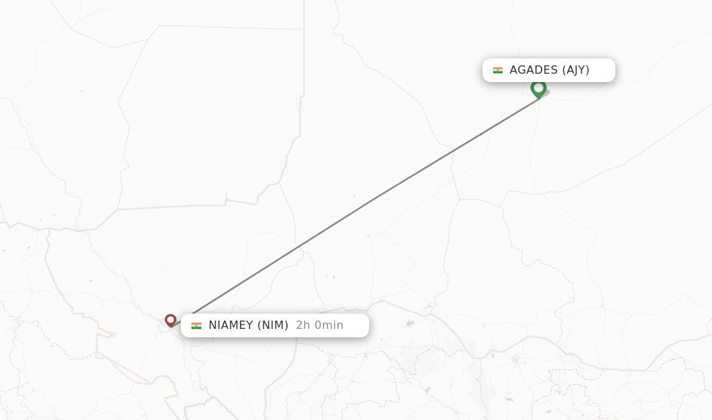 Flights from Agades to Niamey route map