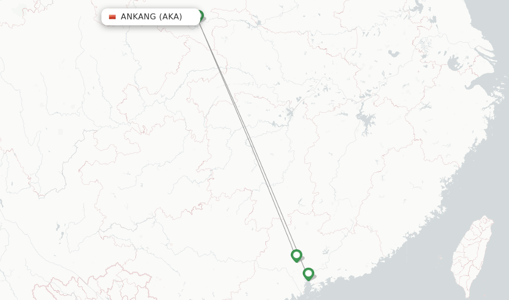 Route map with flights from Ankang with China Southern