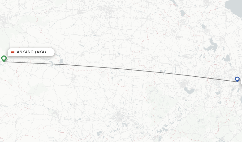 Flights from Changzhou to Ankang route map