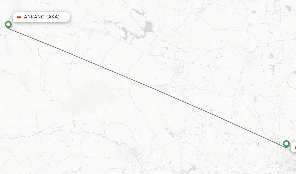 Flights from Ankang to Wuhan route map