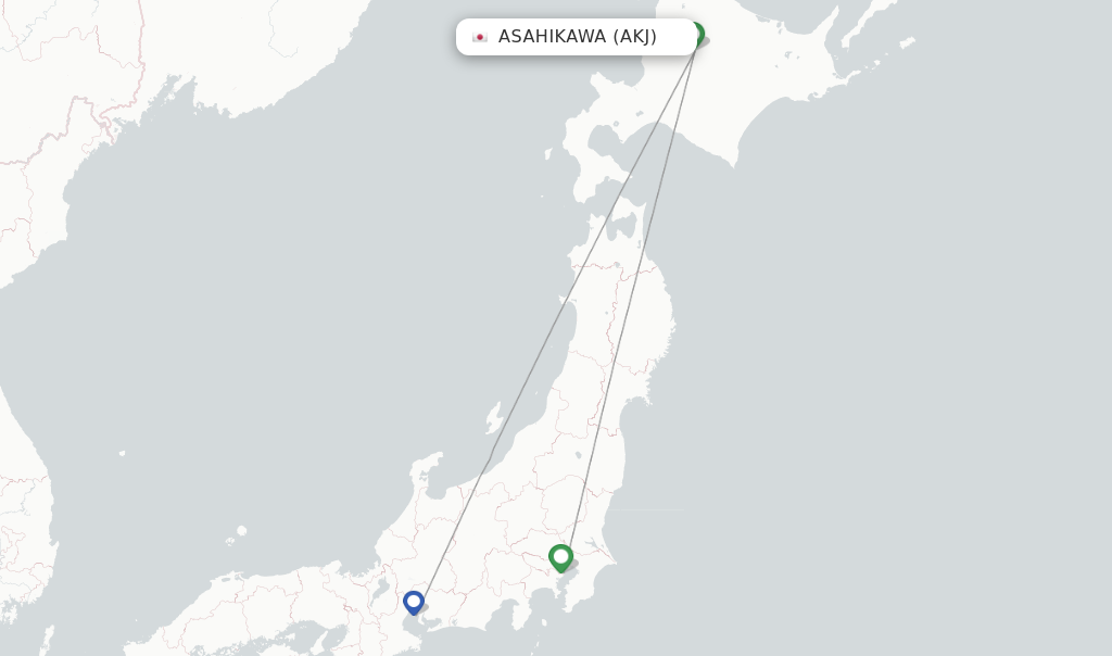 Route map with flights from Asahikawa with ANA