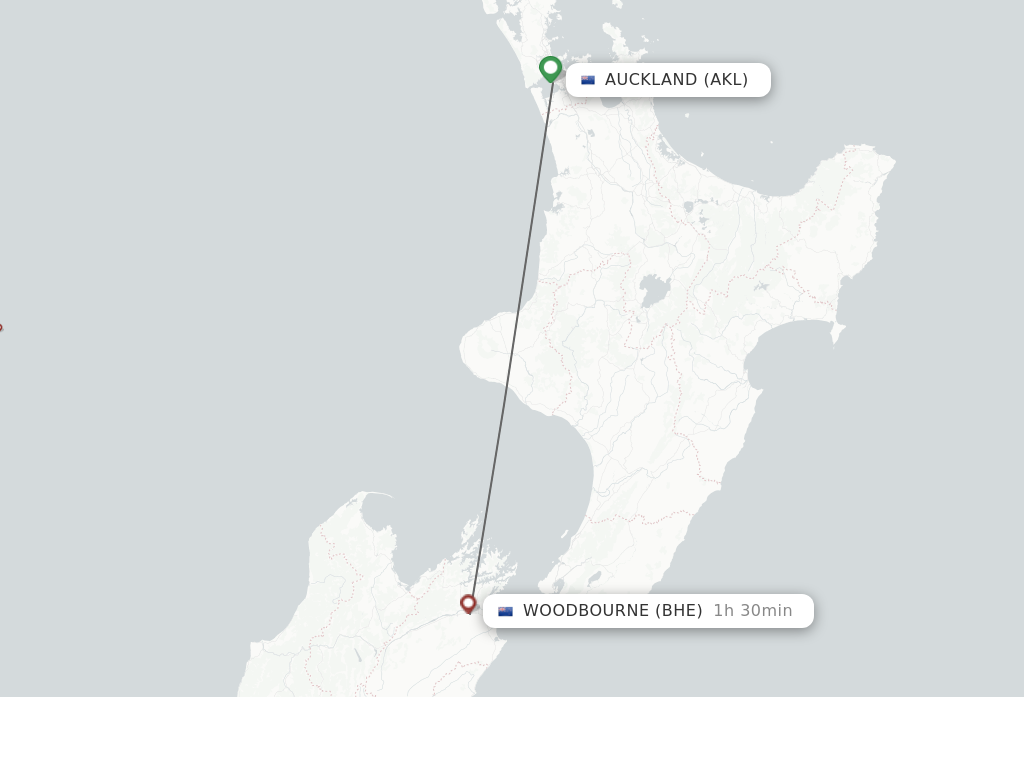 Flights from Auckland to Blenheim route map