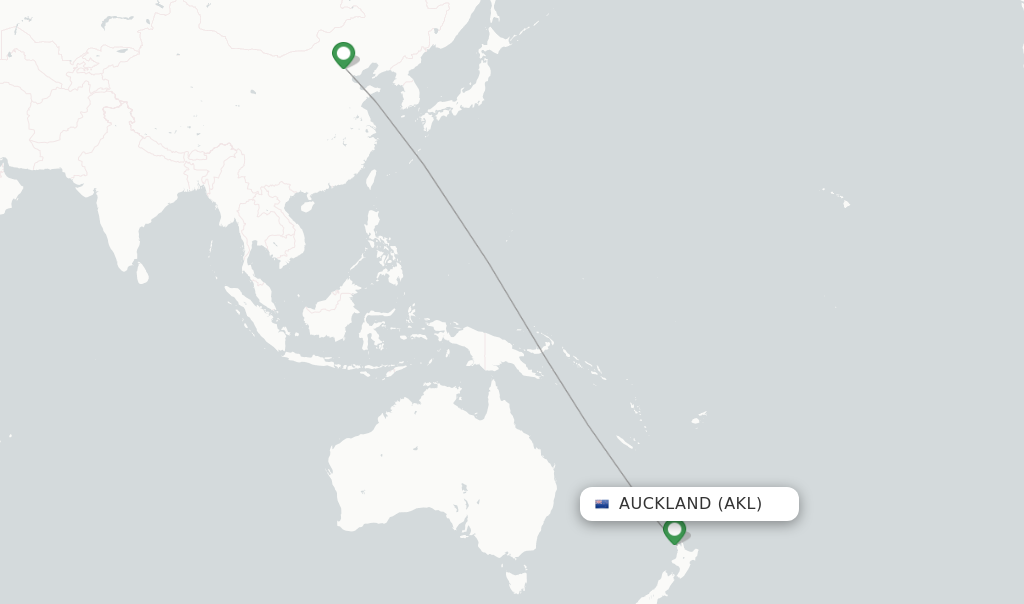 Route map with flights from Auckland with Air China