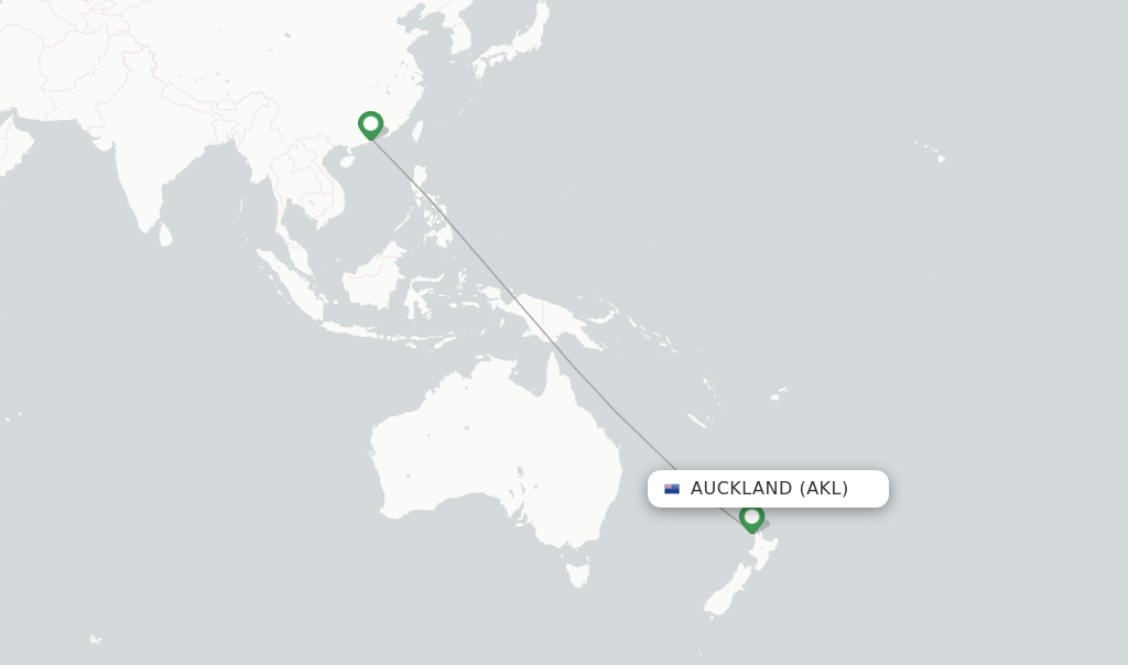 Route map with flights from Auckland with Cathay Pacific