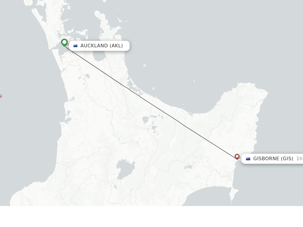Flights from Auckland to Gisborne route map